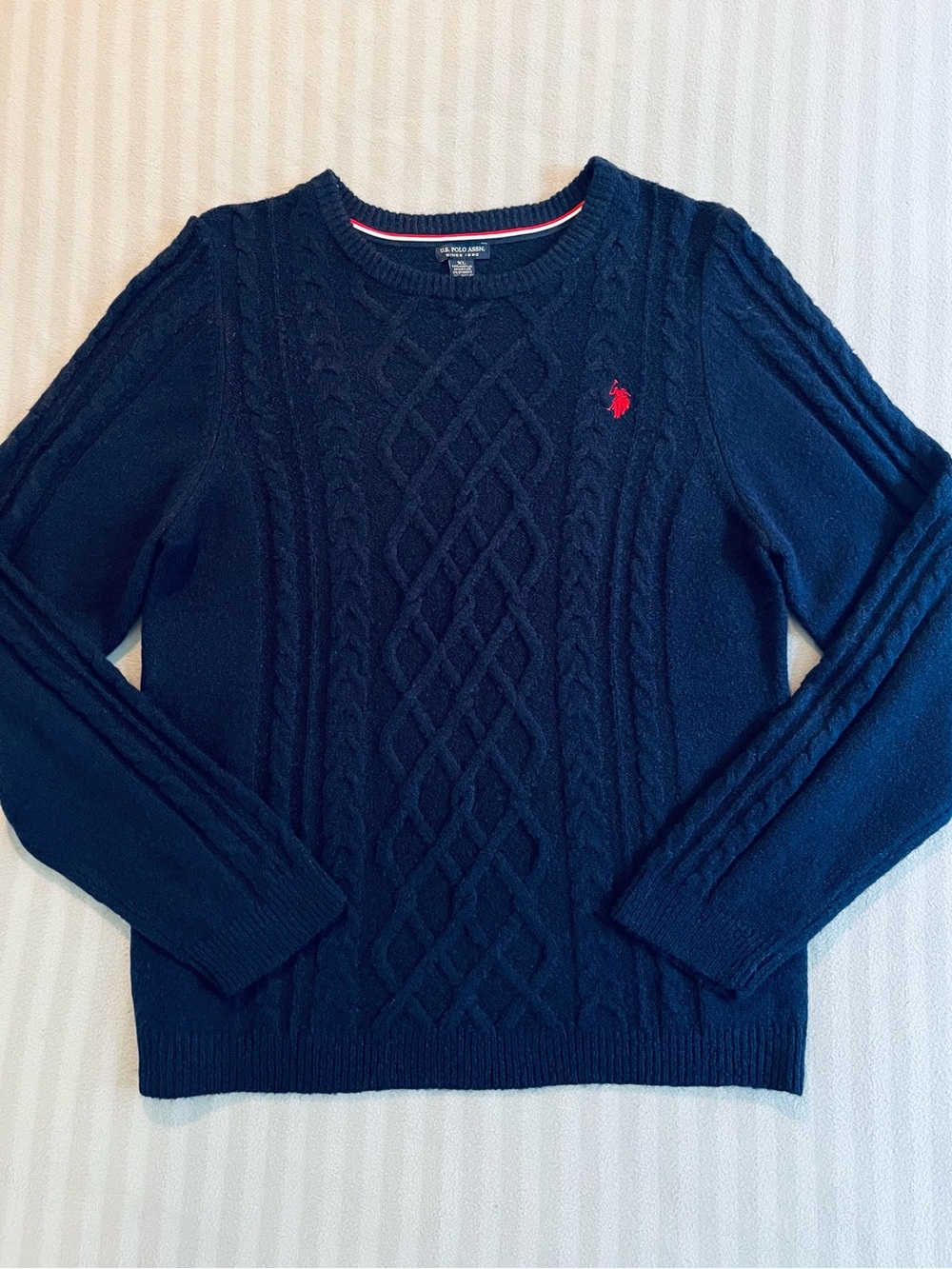 Polo by Ralph Lauren Navy Cable Crewneck Sweater with Red Pony